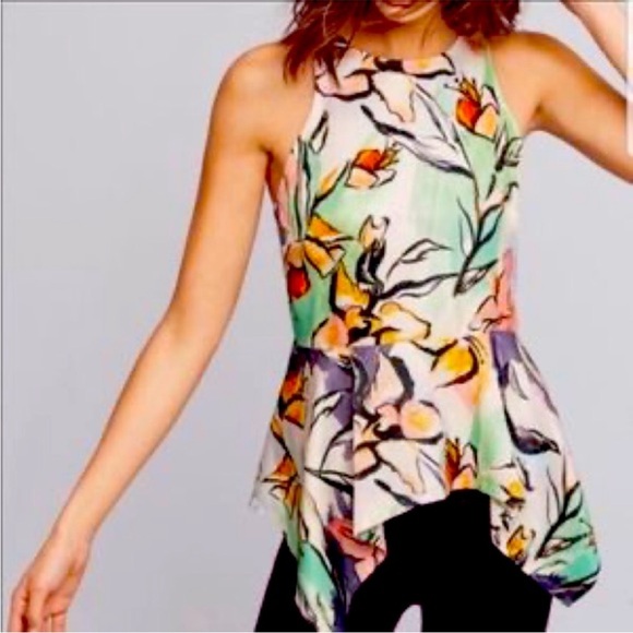 HD in Paris Lucille Peplum Sleeveless Floral Size 8 Handkerchief Hem Lined Top - Picture 1 of 11